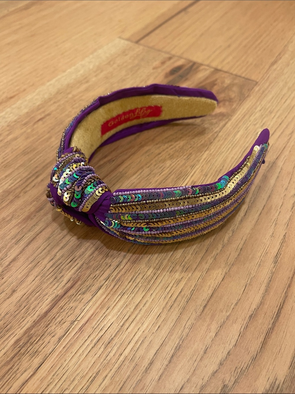 Sequin Knot Headband in Purple — Elegant Sparkle Accent